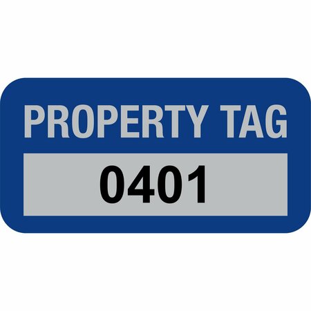 LUSTRE-CAL Property ID Label PROPERTY TAG5 Alum Dark Blue 1.50in x 0.75in  Serialized 0401-0500, 100PK 253769Ma1Bd0401